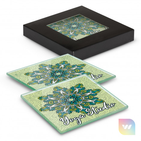 120164 - Venice Glass Coaster - Set of 2 - Square - Full Colour