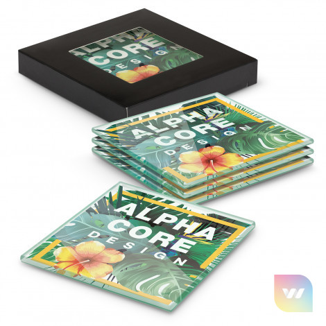 120166 - Venice Glass Coaster - Set of 4 - Square - Full Colour