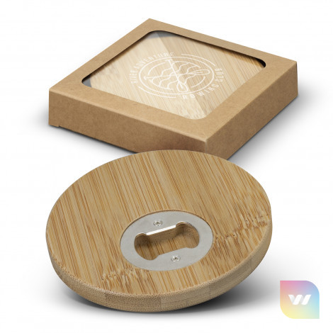 125550 - Bamboo Bottle Opener Coaster - Set of 2 - Round
