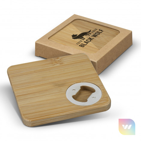 125551 - Bamboo Bottle Opener Coaster - Set of 2 - Square